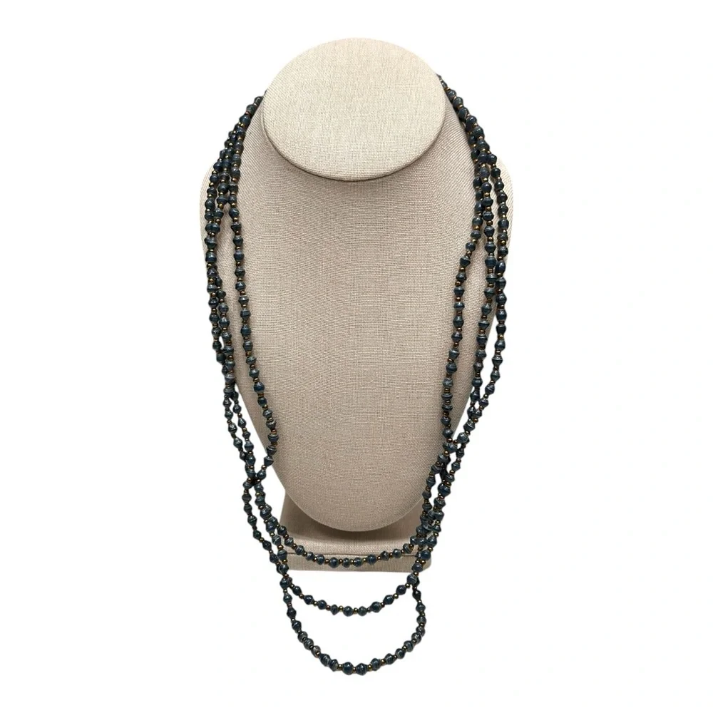 Blue Beaded Triple-Strand Long Necklace - Picture 4 of 9